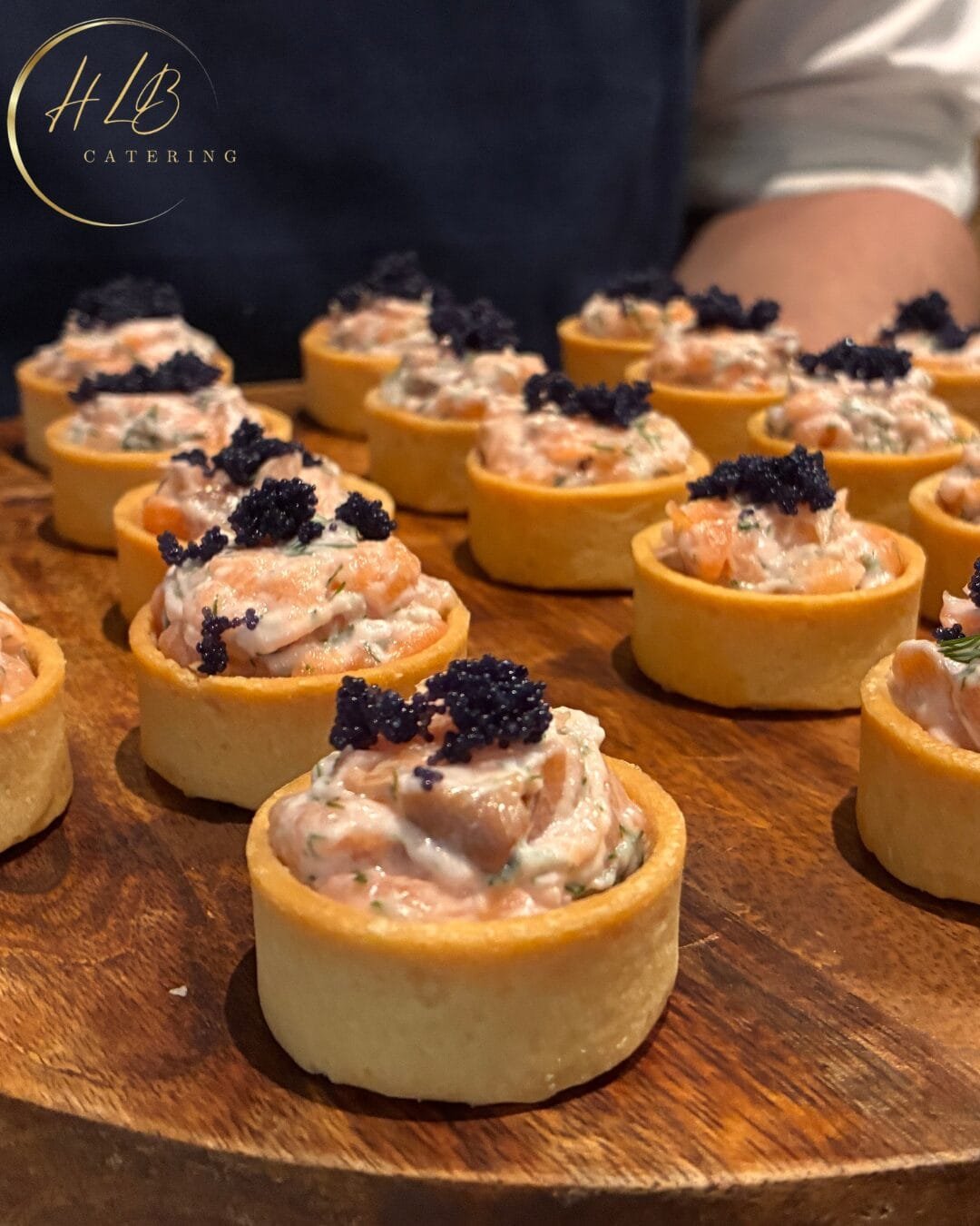 Smoked Salmon, herbs and taramosalata tart, topped with caviar